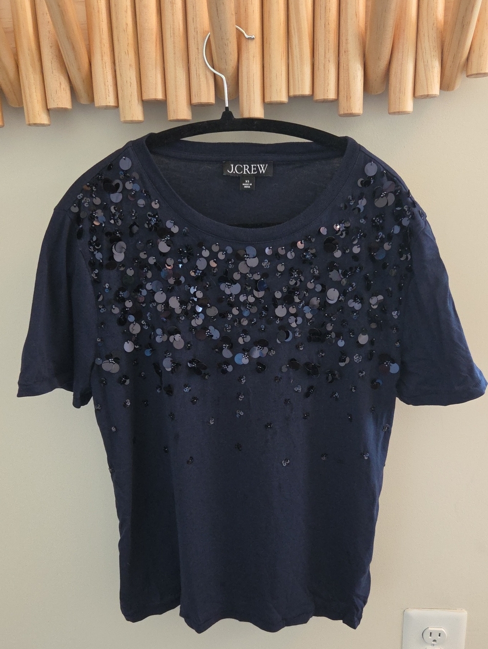 J.Crew Navy Short-Sleeve Sequin Embellished Tee